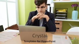  Presentation with non binary - Slide set with non-binary-man-business-worker background and a coral colored foreground