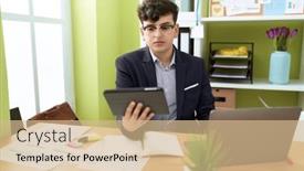  Presentation with non binary - Theme enhanced with non-binary-man-business-worker background and a coral colored foreground