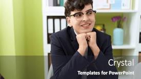  Presentation with non binary - Presentation theme with non-binary-man-business-worker background and a wine colored foreground