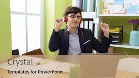  Presentation with music business - Presentation having non-binary-man-business-worker background and a coral colored foreground