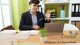  Presentation with non binary - Slide set enhanced with non-binary-man-business-worker background and a coral colored foreground