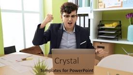  Presentation with non binary - Slides featuring non-binary-man-business-worker background and a coral colored foreground