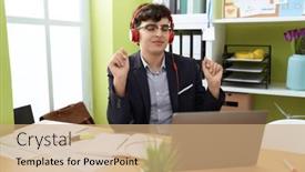  Presentation with music business - Presentation consisting of non-binary-man-business-worker background and a coral colored foreground