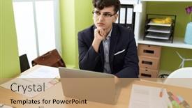  Presentation with non binary - Presentation theme with non-binary-man-business-worker background and a coral colored foreground