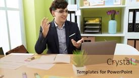  Presentation with non binary - Theme consisting of non-binary-man-business-worker background and a coral colored foreground