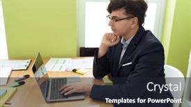  Presentation with non binary - Theme having non-binary-man-business-worker background and a wine colored foreground