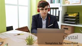  Presentation with non binary - Presentation theme enhanced with non-binary-man-business-worker background and a coral colored foreground