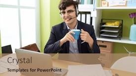  Presentation with non binary - Presentation with non-binary-man-call-center background and a coral colored foreground