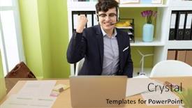  Presentation with non binary - Presentation theme enhanced with non-binary-man-call-center background and a coral colored foreground