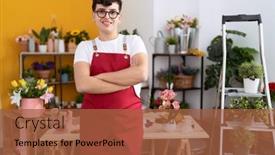  Presentation with non binary - Slides having non-binary-man-florist-smiling background and a red colored foreground