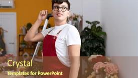  Presentation with non binary - Presentation theme featuring non-binary-man-florist-smiling background and a tawny brown colored foreground