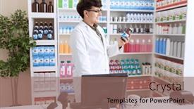  Presentation with medication - PPT layouts having non-binary-man-pharmacist-using background and a coral colored foreground