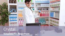  Presentation with medication - PPT theme consisting of non-binary-man-pharmacist-using background and a light blue colored foreground