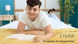  Presentation with non binary - Presentation theme consisting of non-binary-man-reading-book background and a yellow colored foreground