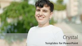  Presentation with non binary - Theme featuring non-binary-man-smiling-confident background and a sky blue colored foreground