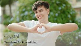  Presentation with non binary - PPT layouts consisting of non-binary-man-smiling-confident background and a soft green colored foreground