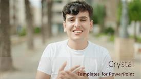  Presentation with speaking - Slides having non-binary-man-smiling-confident background and a soft green colored foreground