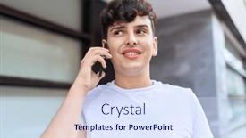  Presentation with non binary - PPT theme featuring non-binary-man-smiling-confident background and a sky blue colored foreground