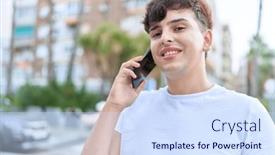  Presentation with non binary - Presentation theme consisting of non-binary-man-smiling-confident background and a sky blue colored foreground