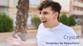  Presentation with non binary - Slide deck featuring non-binary-man-standing background and a sky blue colored foreground