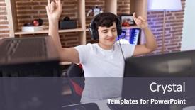  Presentation with streamer - PPT layouts featuring non-binary-man-streamer-playing background and a dark gray colored foreground