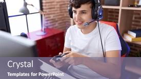  Presentation with non binary - Presentation theme having non-binary-man-streamer-playing background and a gray colored foreground