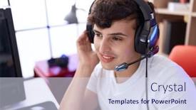  Presentation with streamer - Theme with non-binary-man-streamer-playing background and a sky blue colored foreground