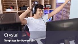  Presentation with streamer - Slides featuring non-binary-man-streamer-playing background and a tawny brown colored foreground