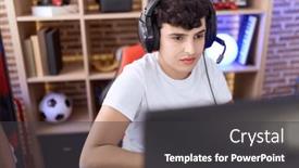  Presentation with non binary - Presentation consisting of non-binary-man-streamer-playing background and a dark gray colored foreground