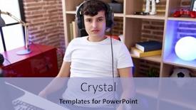  Presentation with gaming - PPT theme consisting of non-binary-man-streamer-sitting background and a light blue colored foreground