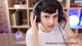  Presentation with streamer - Slide set with non-binary-man-streamer-sitting background and a soft green colored foreground