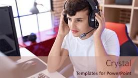  Presentation with gaming - Presentation theme featuring non-binary-man-streamer-sitting background and a coral colored foreground