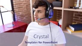  Presentation with streamer - Presentation design consisting of non-binary-man-streamer-sitting background and a sky blue colored foreground