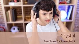  Presentation with non binary - Presentation design enhanced with non-binary-man-streamer-sitting background and a coral colored foreground