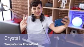  Presentation with streamer - Presentation theme enhanced with non-binary-man-streamer-smiling background and a light blue colored foreground