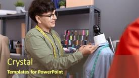  Presentation with measuring - Theme having non-binary-man-tailor-smiling background and a tawny brown colored foreground