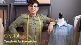  Presentation with non binary - Slide set enhanced with non-binary-man-tailor-smiling background and a tawny brown colored foreground