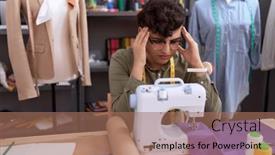  Presentation with headache - Slide deck having non-binary-man-tailor-stressed background and a coral colored foreground