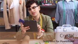  Presentation with non binary - Slide set consisting of non-binary-man-tailor-using background and a coral colored foreground