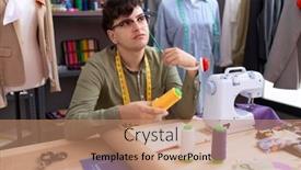  Presentation with thread - PPT theme featuring non-binary-man-tailor-writing background and a coral colored foreground