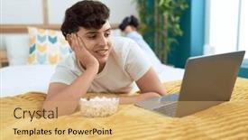  Presentation with movie - Presentation theme enhanced with non-binary-man-watching-movie background and a yellow colored foreground