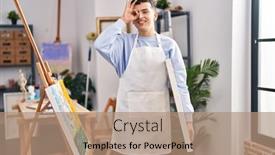  Presentation with non binary - Slide set featuring non-binary-person-at-art background and a coral colored foreground