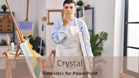  Presentation with non binary - Presentation featuring non-binary-person-at-art background and a  colored foreground