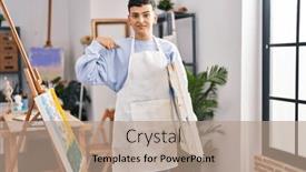  Presentation with non binary - Presentation featuring non-binary-person-at-art background and a coral colored foreground