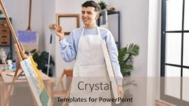  Presentation with non binary - PPT layouts enhanced with non-binary-person-at-art background and a coral colored foreground