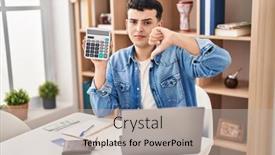  Presentation with non binary - Presentation design featuring non-binary-person-calculating-money background and a mint green colored foreground