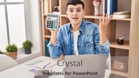  Presentation with non binary - Presentation theme featuring non-binary-person-calculating-money background and a  colored foreground