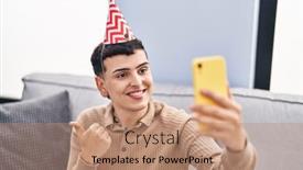  Presentation with happy birthday - Presentation design featuring non-binary-person-celebrating-birthday background and a coral colored foreground