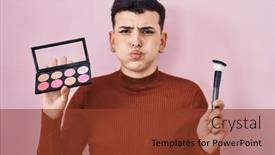  Presentation with blush - Presentation featuring non-binary-person-holding-makeup background and a tawny brown colored foreground