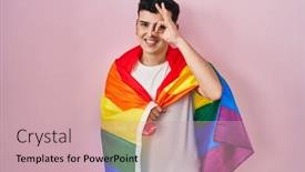  Presentation with non binary - Theme enhanced with non-binary-person-holding-rainbow background and a soft green colored foreground